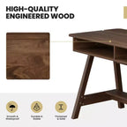 Bureau rustique marron à plateau relevable avec étagères de rangement, 1 personne