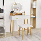 Table et tabouret de maquillage lumineux gris/blanc avec tiroirs – 1 personne