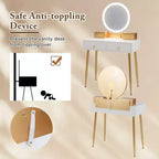 Table et tabouret de maquillage lumineux gris/blanc avec tiroirs – 1 personne