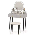 Table et tabouret de maquillage lumineux gris/blanc avec tiroirs – 1 personne