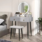 Table et tabouret de maquillage lumineux gris/blanc avec tiroirs – 1 personne