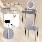 Table et tabouret de maquillage lumineux gris/blanc avec tiroirs – 1 personne