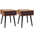 Costway Set of 2 Mid-Century Nightstand End Accent Bedside Table W/ Drawer Rustic White\Brown