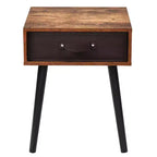 Table de chevet brune de style milieu de siècle avec tiroir en tissu, lot de 2