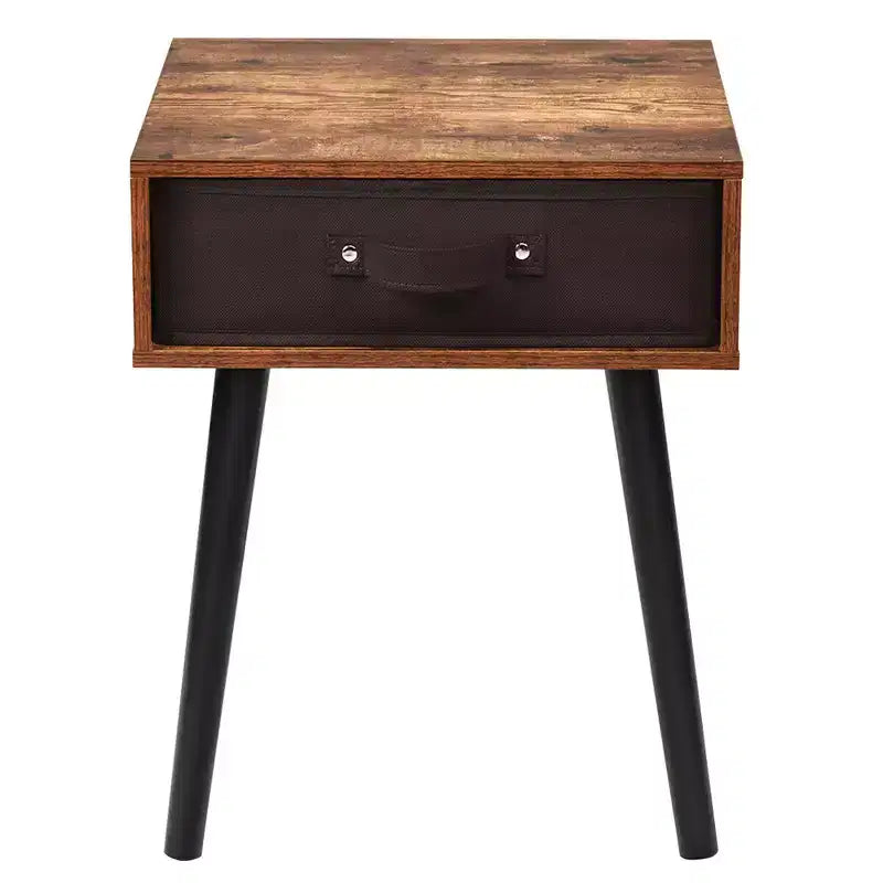 Table de chevet brune de style milieu de siècle avec tiroir en tissu, lot de 2