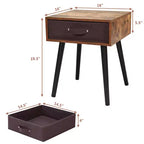 Table de chevet brune de style milieu de siècle avec tiroir en tissu, lot de 2