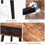 Table de chevet brune de style milieu de siècle avec tiroir en tissu, lot de 2