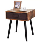 Table de chevet brune de style milieu de siècle avec tiroir en tissu, lot de 2