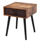 Table de chevet brune de style milieu de siècle avec tiroir en tissu, lot de 2