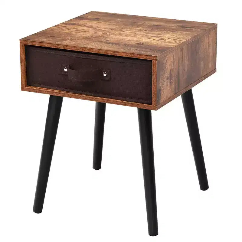 Table de chevet brune de style milieu de siècle avec tiroir en tissu, lot de 2