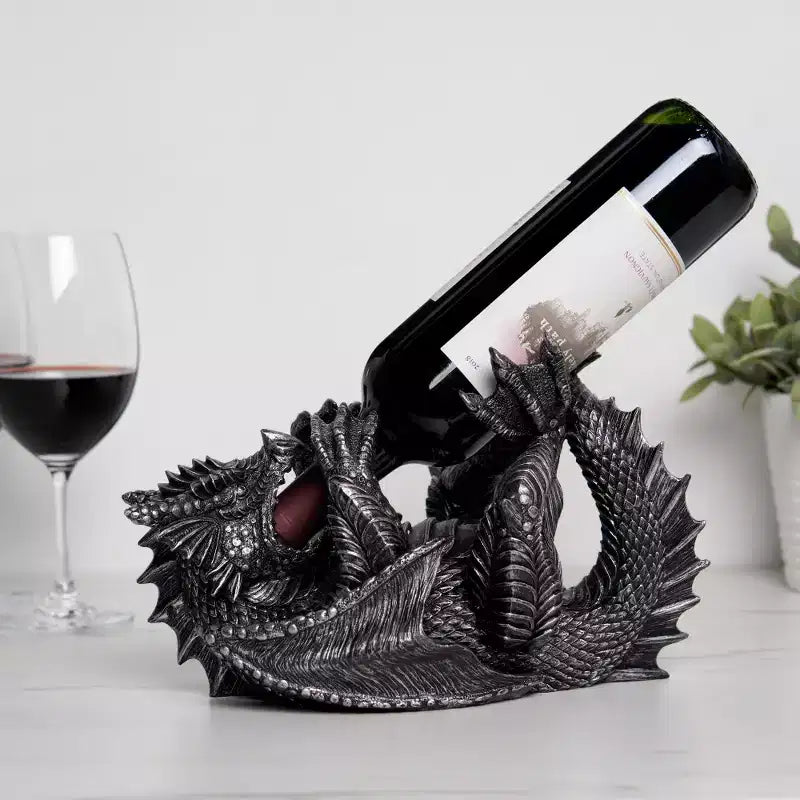 Support de bouteille de vin dragon aspect étain – Pour 1 bouteille
