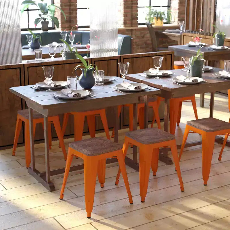 Tabouret de salle à manger en métal, empilable, sans dossier, lot de 4 – Noir / Orange / Violet / Rouge / Bleu roi / Argent / Sarcelle