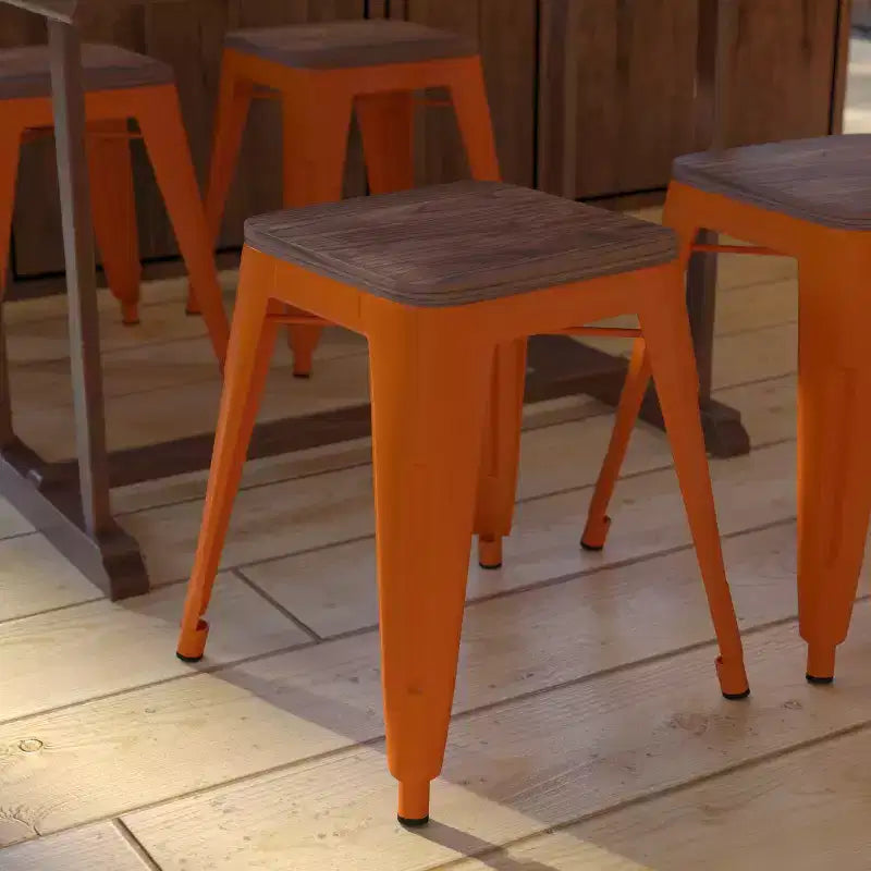 Tabouret de salle à manger en métal, empilable, sans dossier, lot de 4 – Noir / Orange / Violet / Rouge / Bleu roi / Argent / Sarcelle