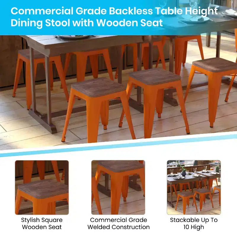 Tabouret de salle à manger en métal, empilable, sans dossier, lot de 4 – Noir / Orange / Violet / Rouge / Bleu roi / Argent / Sarcelle