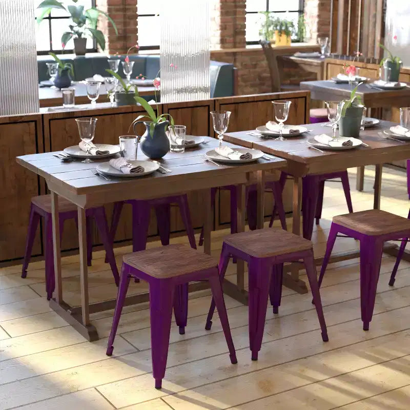 Tabouret de salle à manger en métal, empilable, sans dossier, lot de 4 – Noir / Orange / Violet / Rouge / Bleu roi / Argent / Sarcelle