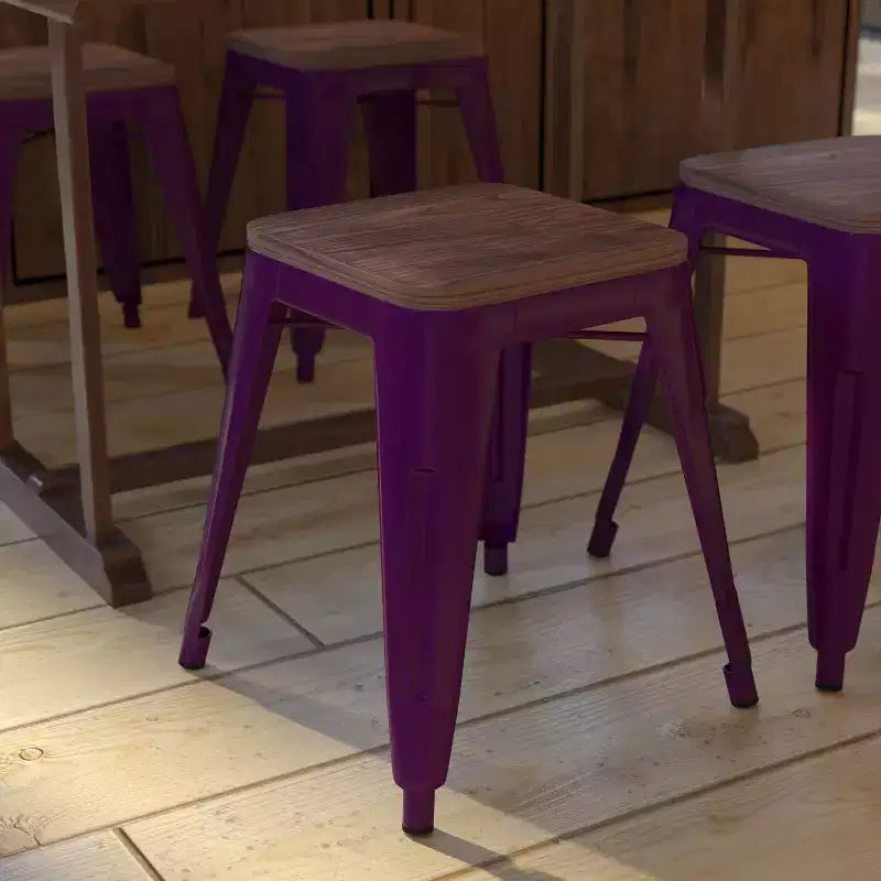 Tabouret de salle à manger en métal, empilable, sans dossier, lot de 4 – Noir / Orange / Violet / Rouge / Bleu roi / Argent / Sarcelle