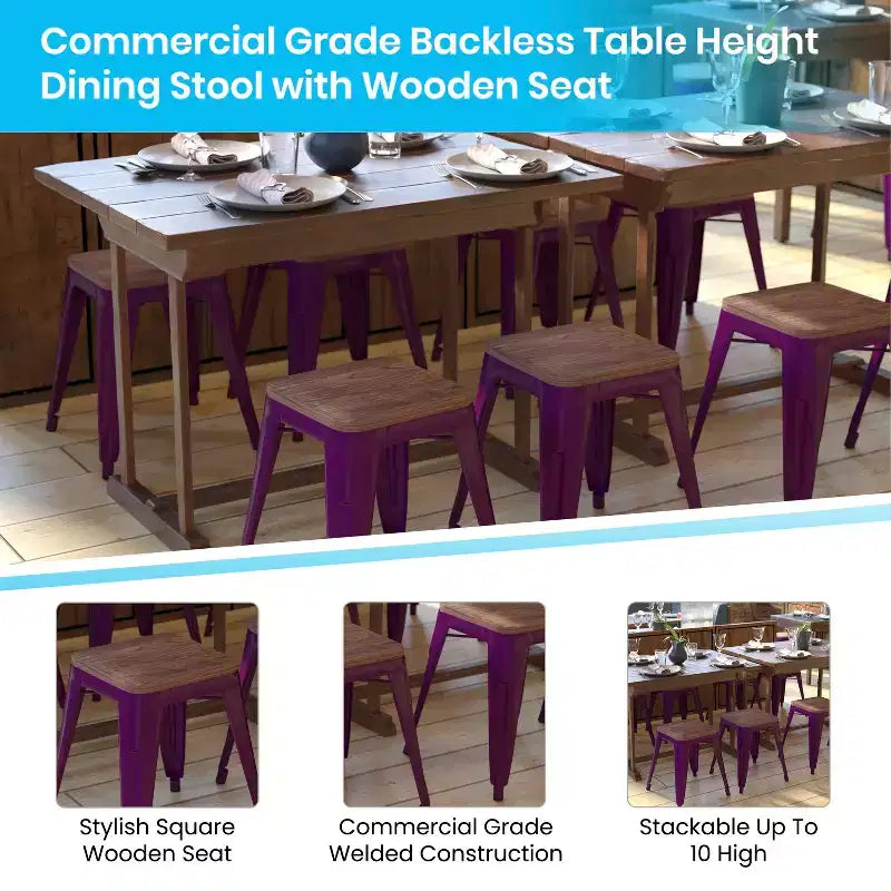 Tabouret de salle à manger en métal, empilable, sans dossier, lot de 4 – Noir / Orange / Violet / Rouge / Bleu roi / Argent / Sarcelle
