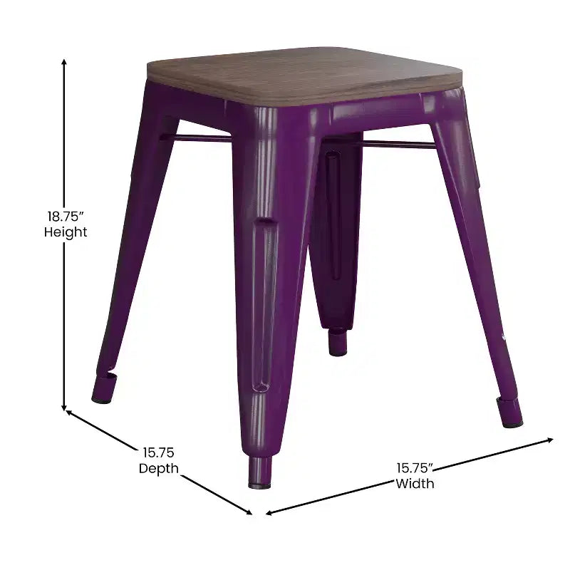 Tabouret de salle à manger en métal, empilable, sans dossier, lot de 4 – Noir / Orange / Violet / Rouge / Bleu roi / Argent / Sarcelle