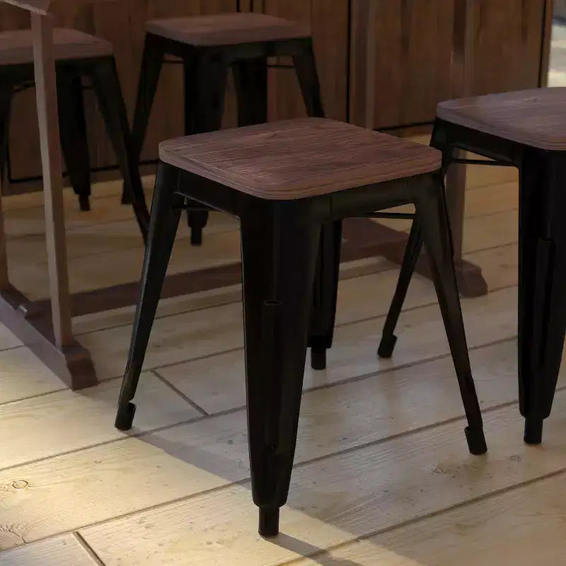 Tabouret de salle à manger en métal, empilable, sans dossier, lot de 4 – Noir / Orange / Violet / Rouge / Bleu roi / Argent / Sarcelle