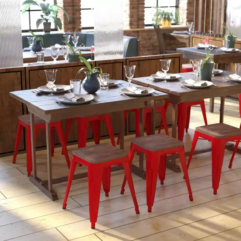 Tabouret de salle à manger en métal, empilable, sans dossier, lot de 4 – Noir / Orange / Violet / Rouge / Bleu roi / Argent / Sarcelle