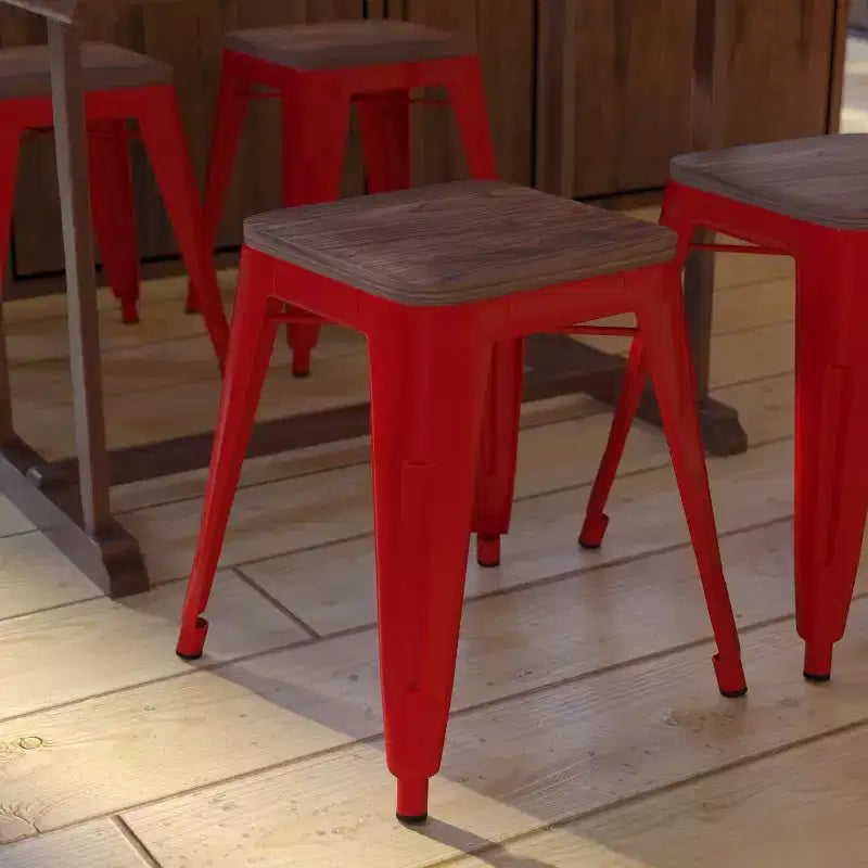 Tabouret de salle à manger en métal, empilable, sans dossier, lot de 4 – Noir / Orange / Violet / Rouge / Bleu roi / Argent / Sarcelle