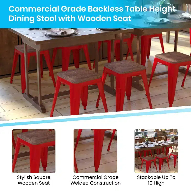 Tabouret de salle à manger en métal, empilable, sans dossier, lot de 4 – Noir / Orange / Violet / Rouge / Bleu roi / Argent / Sarcelle