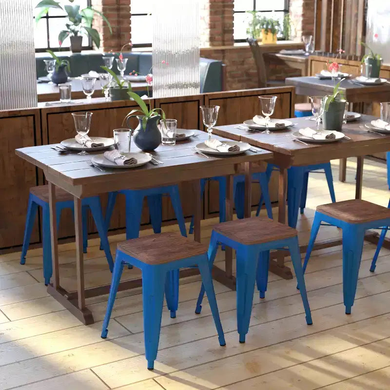 Tabouret de salle à manger en métal, empilable, sans dossier, lot de 4 – Noir / Orange / Violet / Rouge / Bleu roi / Argent / Sarcelle