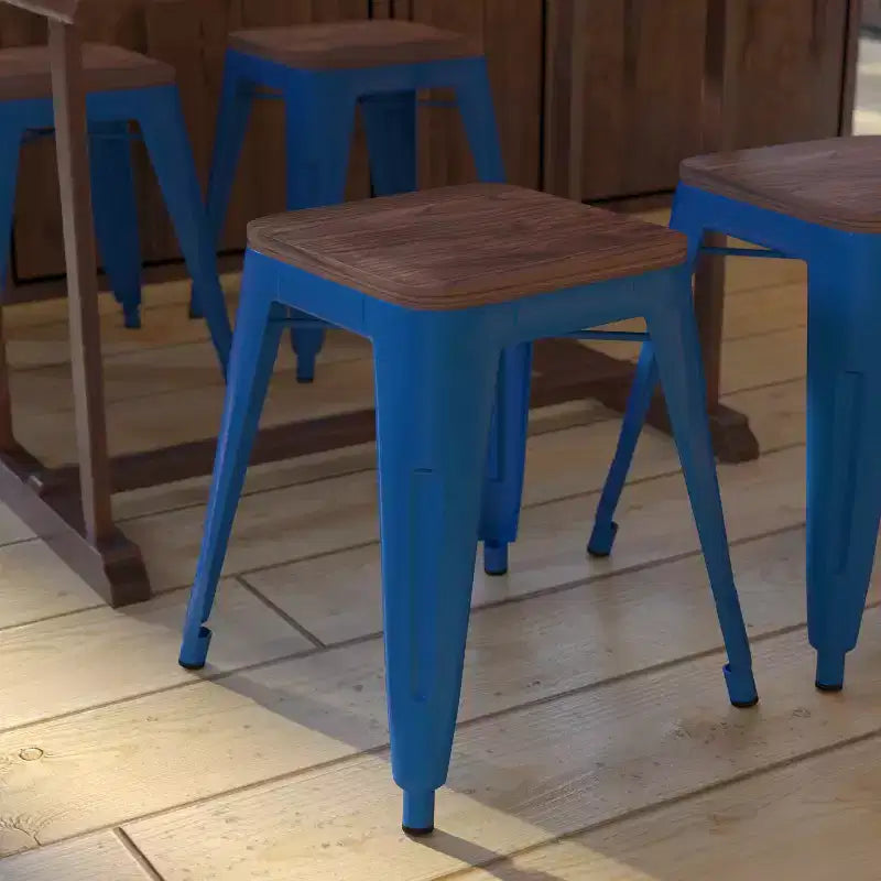 Tabouret de salle à manger en métal, empilable, sans dossier, lot de 4 – Noir / Orange / Violet / Rouge / Bleu roi / Argent / Sarcelle