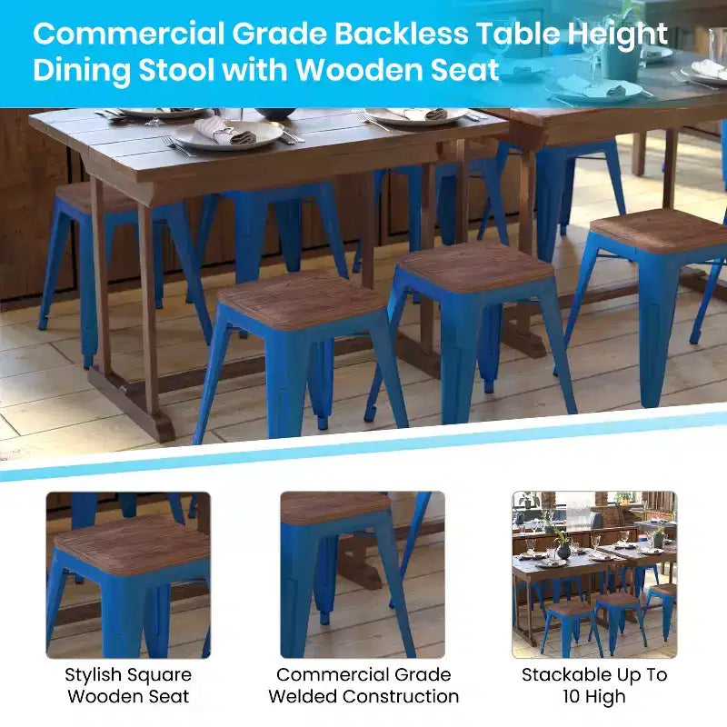 Tabouret de salle à manger en métal, empilable, sans dossier, lot de 4 – Noir / Orange / Violet / Rouge / Bleu roi / Argent / Sarcelle