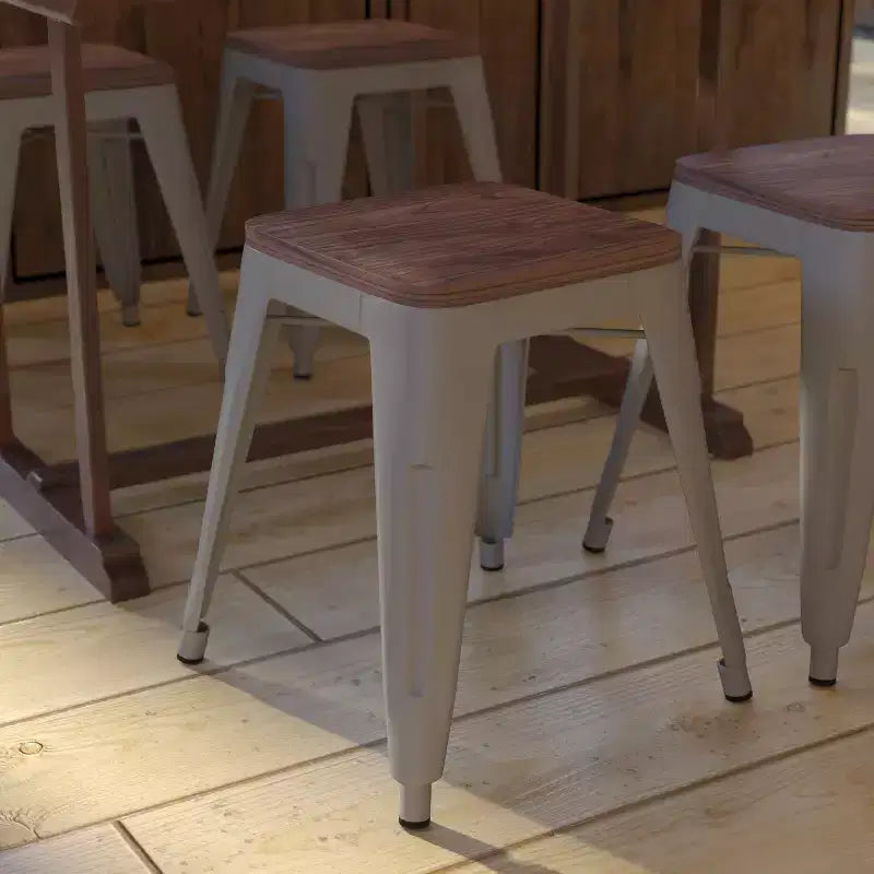 Tabouret de salle à manger en métal, empilable, sans dossier, lot de 4 – Noir / Orange / Violet / Rouge / Bleu roi / Argent / Sarcelle