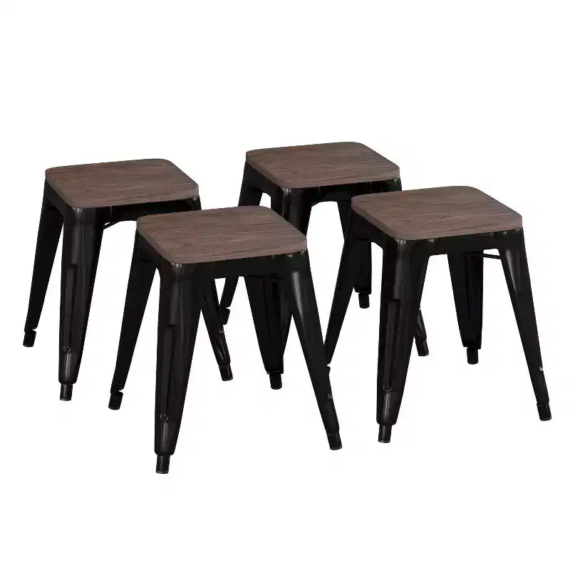 Tabouret de salle à manger en métal, empilable, sans dossier, lot de 4 – Noir / Orange / Violet / Rouge / Bleu roi / Argent / Sarcelle