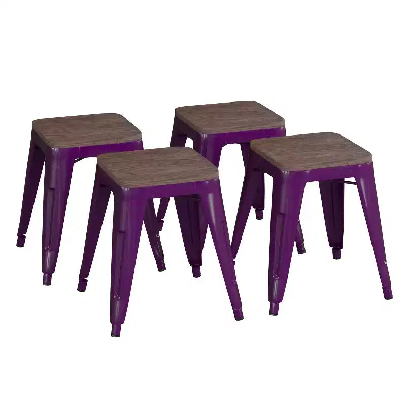 Tabouret de salle à manger en métal, empilable, sans dossier, lot de 4 – Noir / Orange / Violet / Rouge / Bleu roi / Argent / Sarcelle