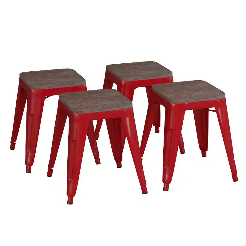 Tabouret de salle à manger en métal, empilable, sans dossier, lot de 4 – Noir / Orange / Violet / Rouge / Bleu roi / Argent / Sarcelle