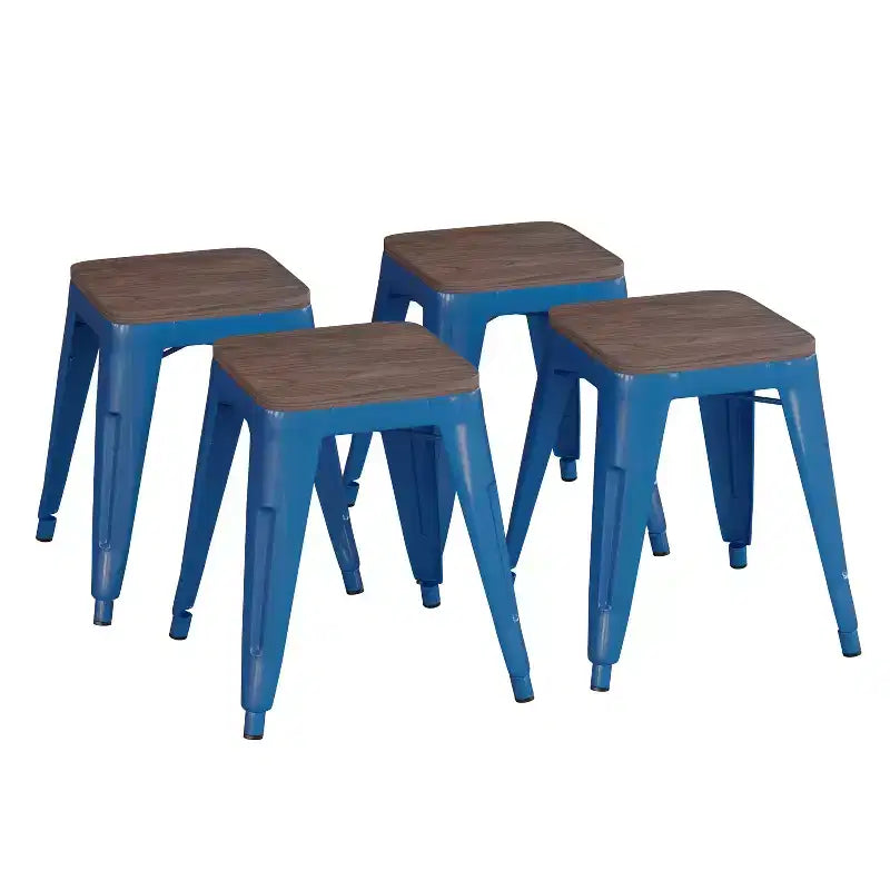 Tabouret de salle à manger en métal, empilable, sans dossier, lot de 4 – Noir / Orange / Violet / Rouge / Bleu roi / Argent / Sarcelle