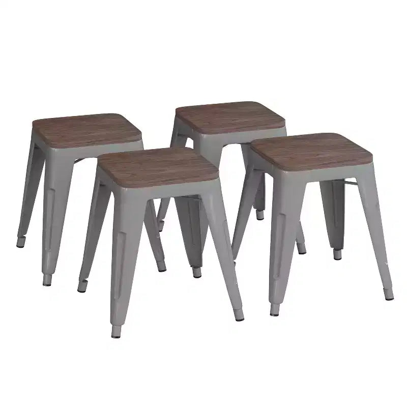 Tabouret de salle à manger en métal, empilable, sans dossier, lot de 4 – Noir / Orange / Violet / Rouge / Bleu roi / Argent / Sarcelle