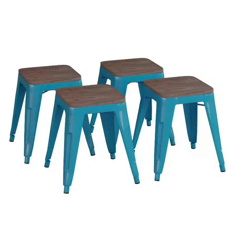 Tabouret de salle à manger en métal, empilable, sans dossier, lot de 4 – Noir / Orange / Violet / Rouge / Bleu roi / Argent / Sarcelle