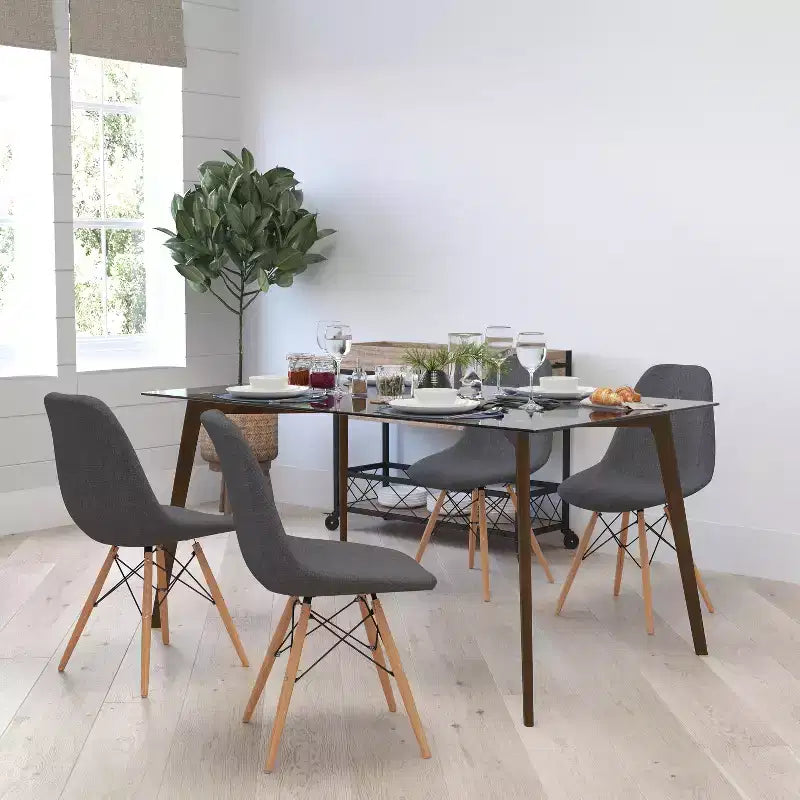 Table de salle à manger multicolore à plateau en verre, 6 places