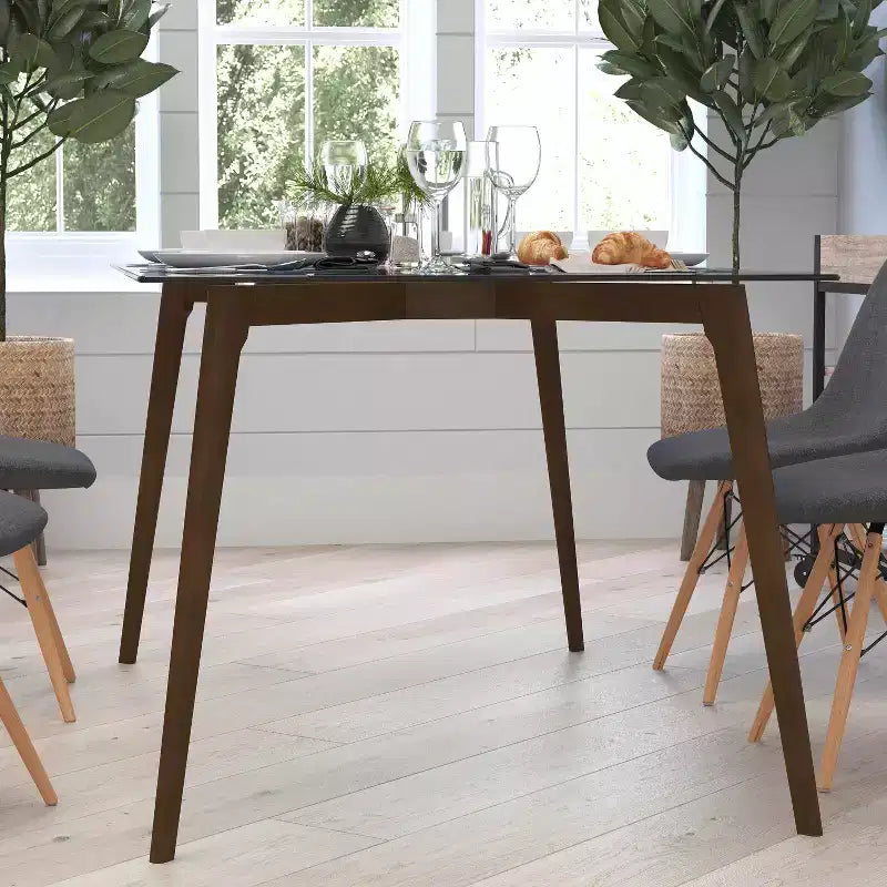 Table de salle à manger multicolore à plateau en verre, 6 places