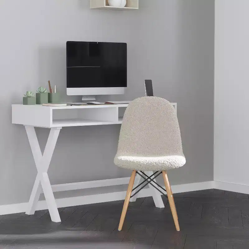 Fauteuil d'appoint sans accoudoirs en fausse fourrure grise/blanc cassé, 1 place