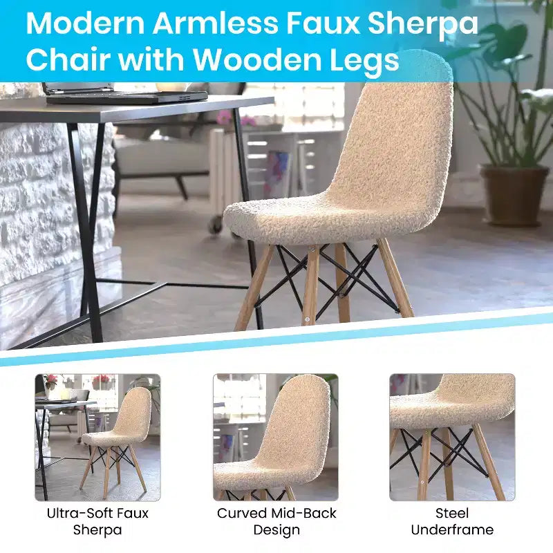 Fauteuil d'appoint sans accoudoirs en fausse fourrure grise/blanc cassé, 1 place