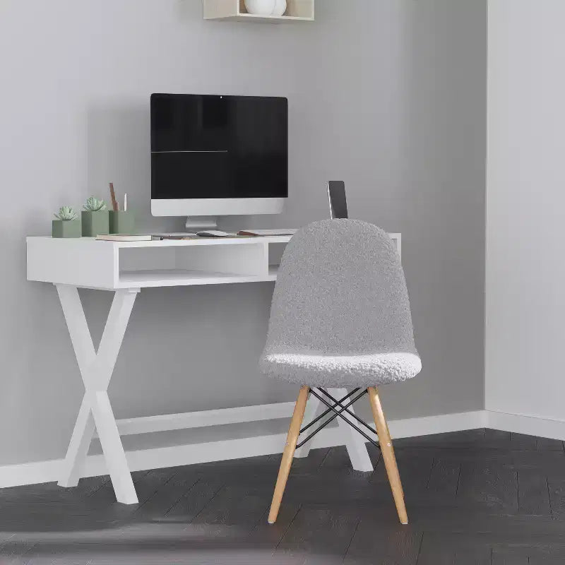 Fauteuil d'appoint sans accoudoirs en fausse fourrure grise/blanc cassé, 1 place