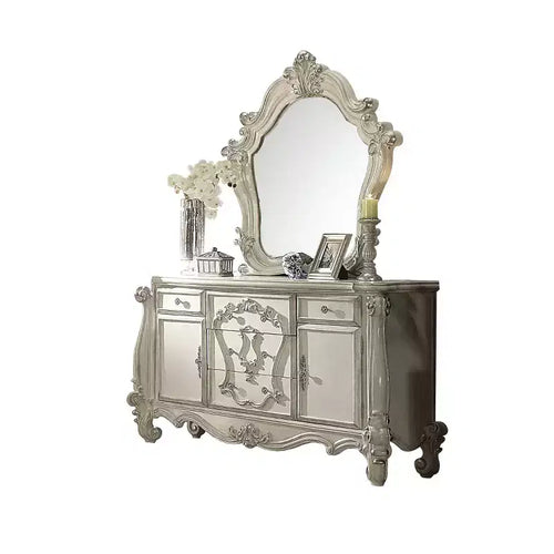Commode à 5 tiroirs — Blanc cassé / Chêne cerisier, Simple
