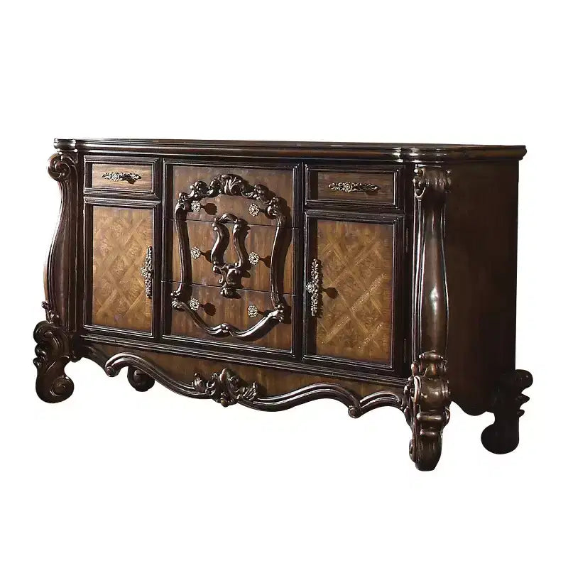 Commode à 5 tiroirs — Blanc cassé / Chêne cerisier, Simple