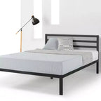 Lit plateforme en métal noir avec tête de lit - Grand lit, 1 personne