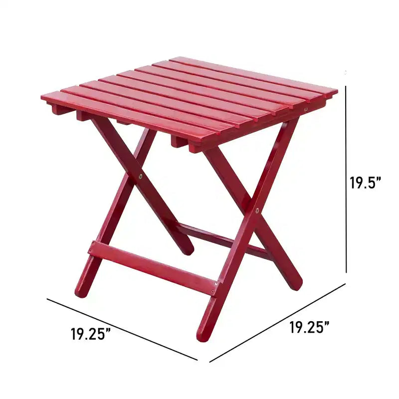 Merry Products Table d'appoint Adirondack pliante compacte en bois dur d'acacia véritable, Meubles de patio extérieurs, Rouge