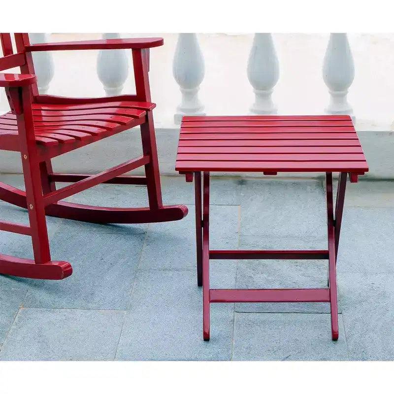 Merry Products Table d'appoint Adirondack pliante compacte en bois dur d'acacia véritable, Meubles de patio extérieurs, Rouge