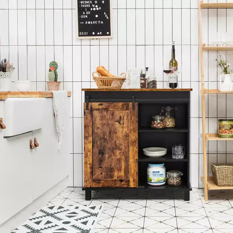 Armoire de rangement de cuisine Costway Buffet avec porte coulissante et casier à vin
