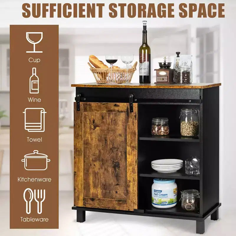 Armoire de rangement de cuisine Costway Buffet avec porte coulissante et casier à vin