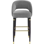 Studio 55D Simone Tabouret de bar noir mat 31 1/2 po de haut moderne Coussin en velours gris foncé avec dossier Repose-pieds pour îlot de cuisine à hauteur de comptoir