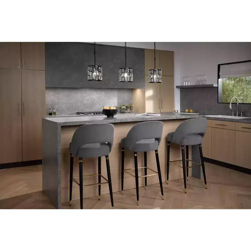 Studio 55D Simone Tabouret de bar noir mat 31 1/2 po de haut moderne Coussin en velours gris foncé avec dossier Repose-pieds pour îlot de cuisine à hauteur de comptoir